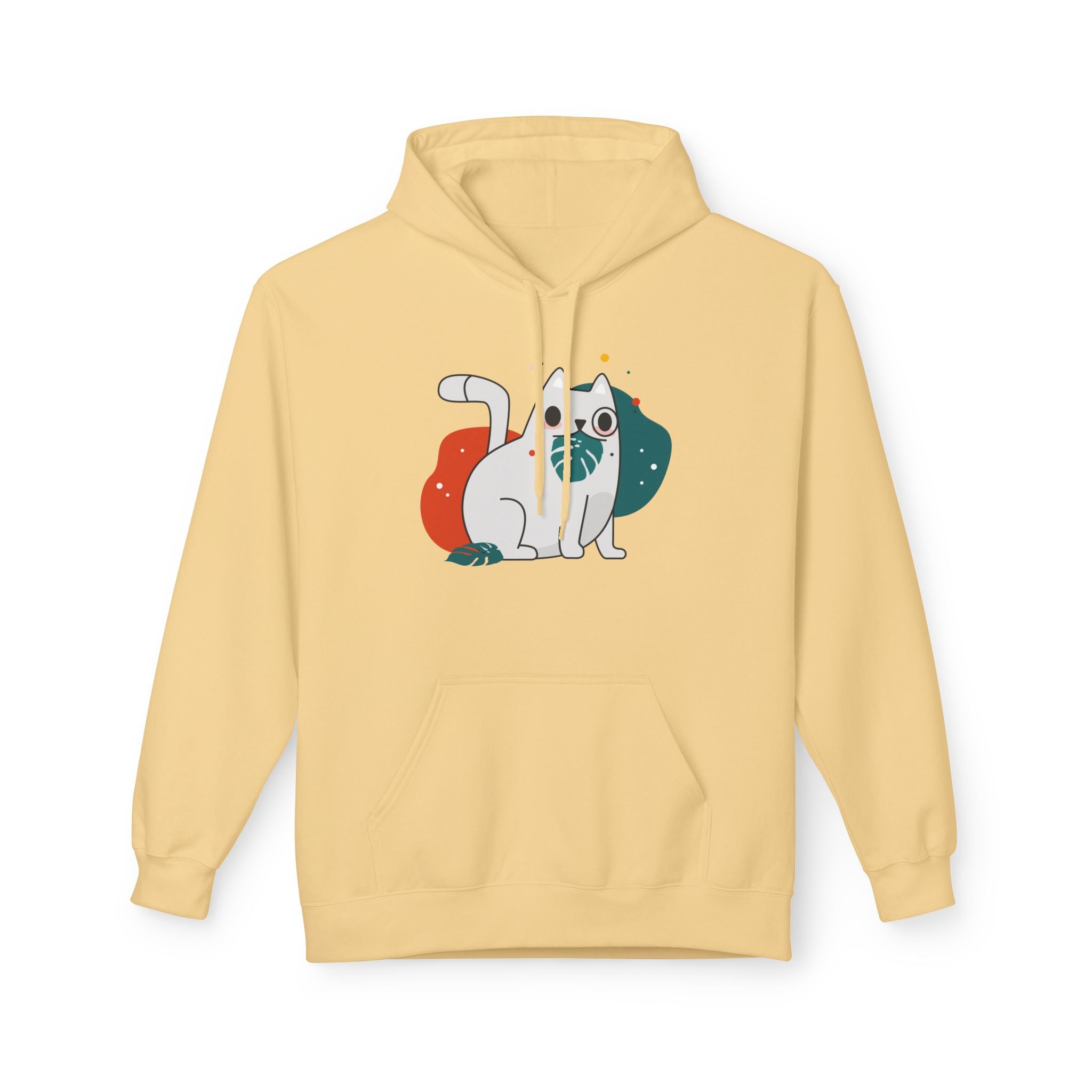 Cute Cat Fleece Hoodie, Cozy Pullover Sweatshirt, Pet Lover Gift, Casual Wear, Cat Themed Apparel, Perfect for Fall