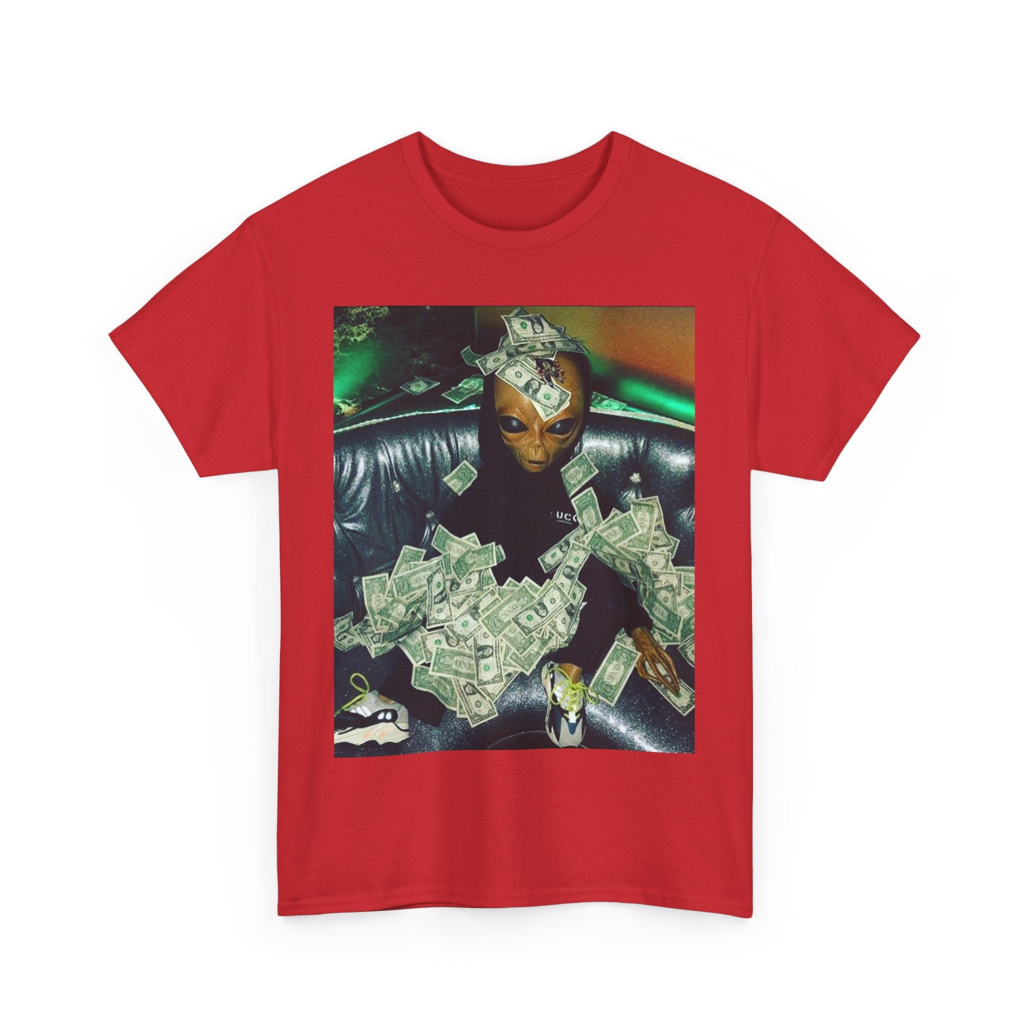 Money Alien Unisex Heavy Cotton Tee, Casual Style, Streetwear Fashion, Gift for Teens, Statement Shirt, Graphic Tee, Everyday Wear