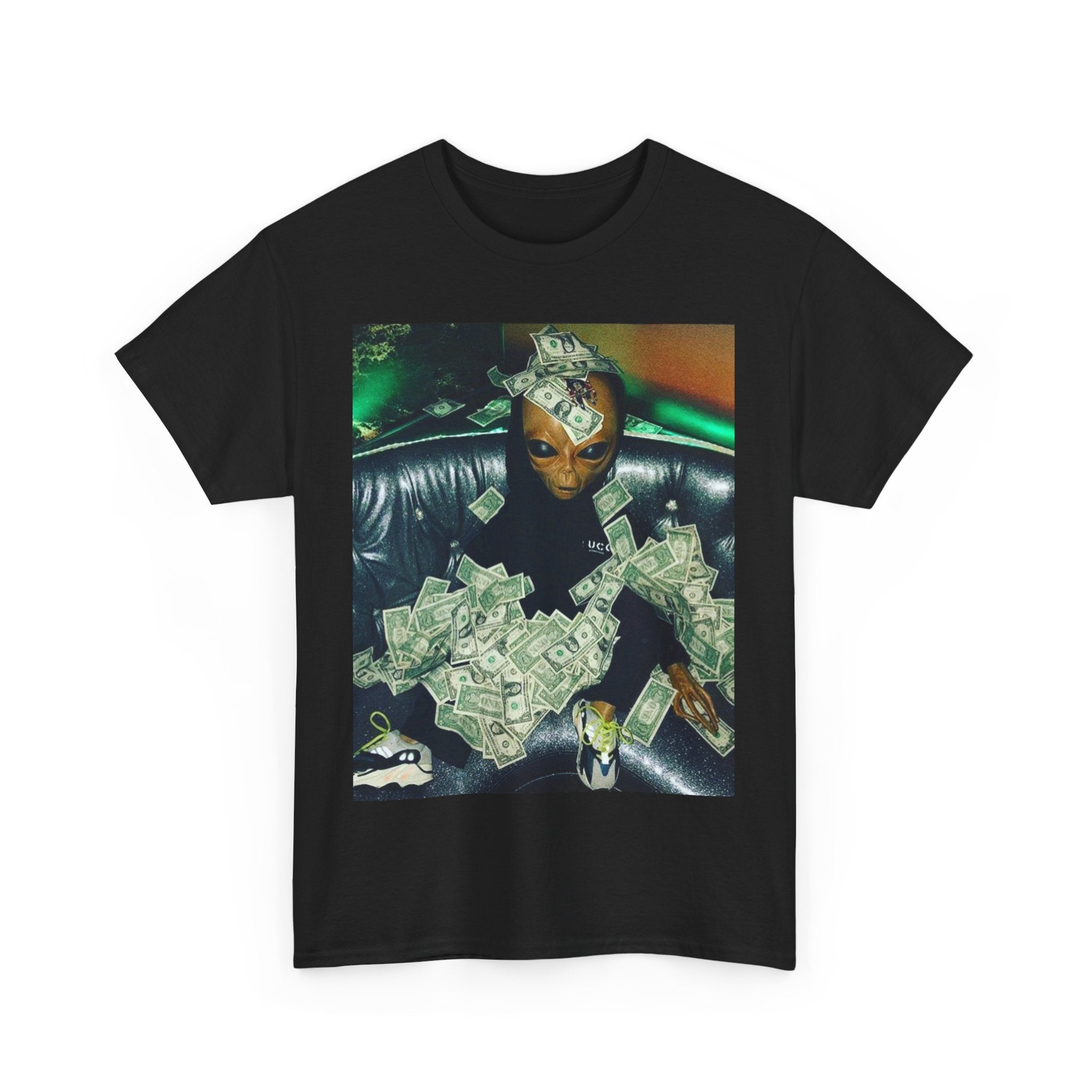 Money Alien Unisex Heavy Cotton Tee, Casual Style, Streetwear Fashion, Gift for Teens, Statement Shirt, Graphic Tee, Everyday Wear