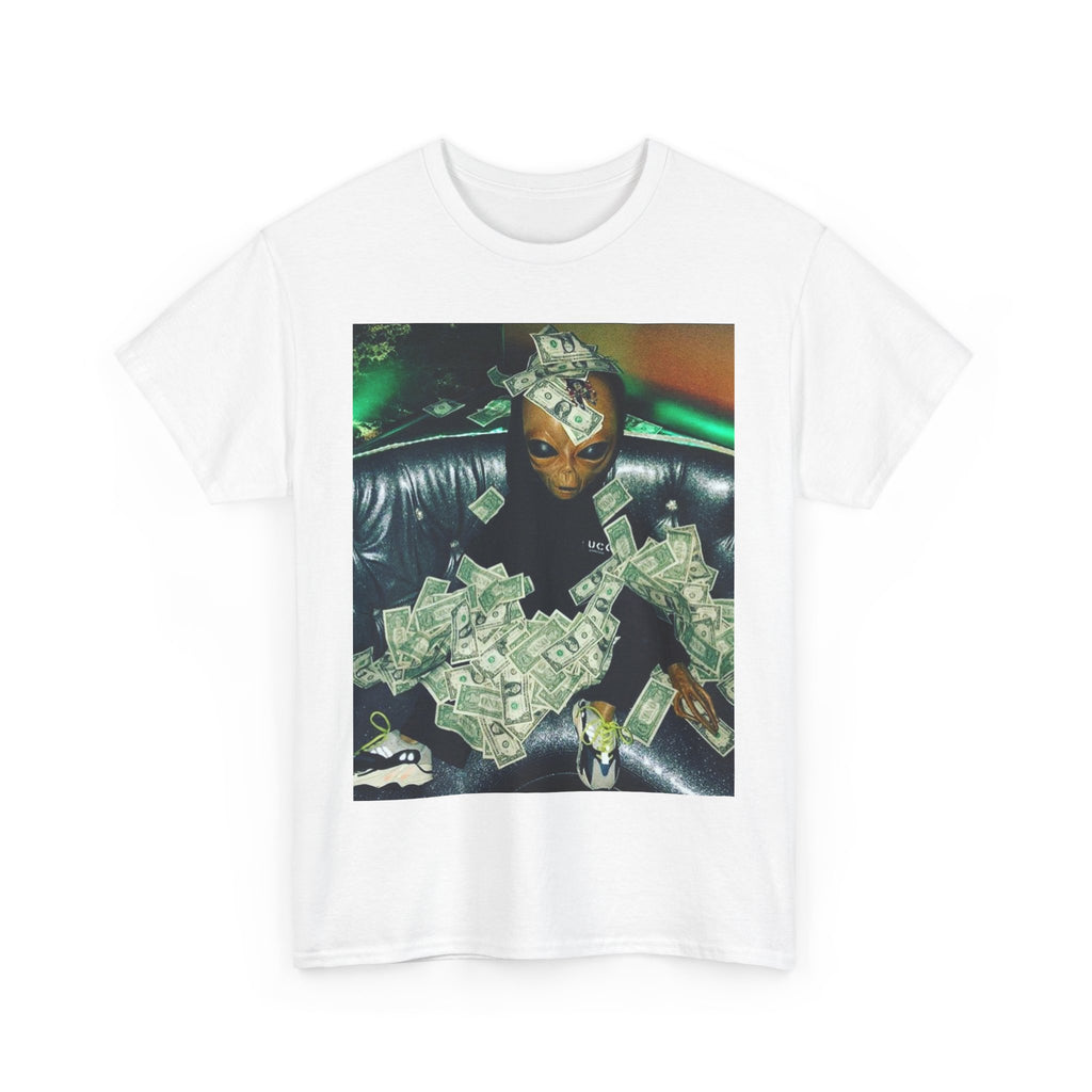 Money Alien Unisex Heavy Cotton Tee, Casual Style, Streetwear Fashion, Gift for Teens, Statement Shirt, Graphic Tee, Everyday Wear